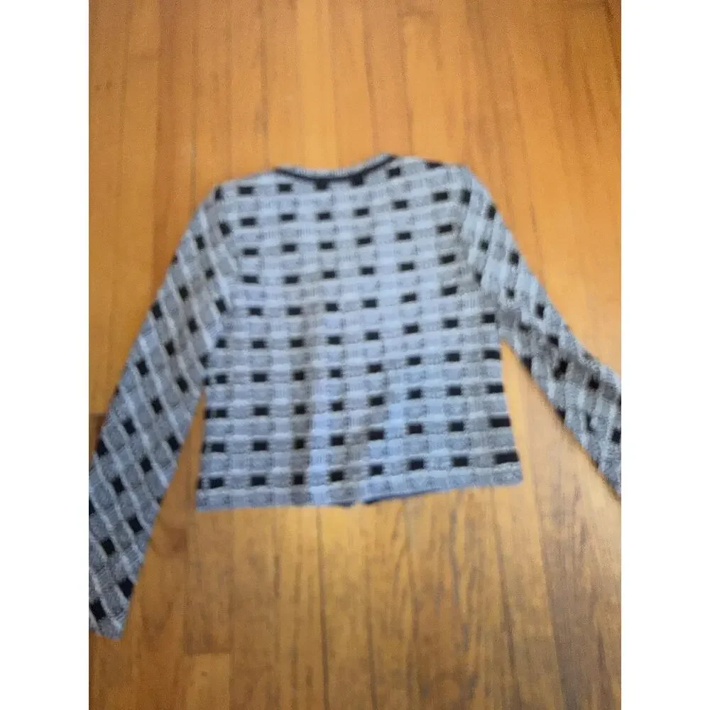 St. John Collection Sweater Womens 2 Black White Check Knit Full Zip Jacket